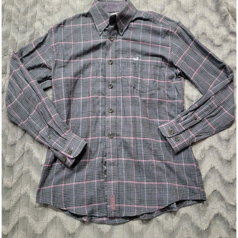 Southern Marsh Mens S Gray Plaid Flannel Button Down Long Sleeve Shirt